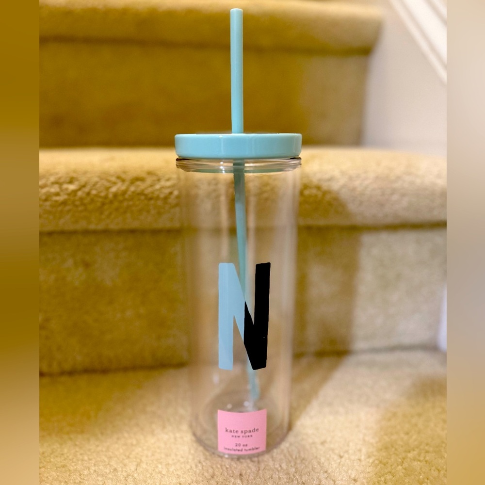 Kate Spade New York Initial Straw Tumbler letter N with teal straw